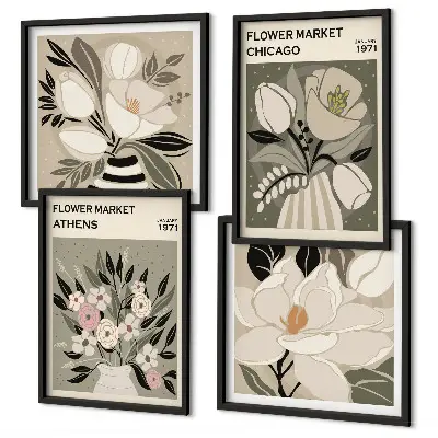 Meerluik in lijst Retro bloemenprints uit verschillende steden