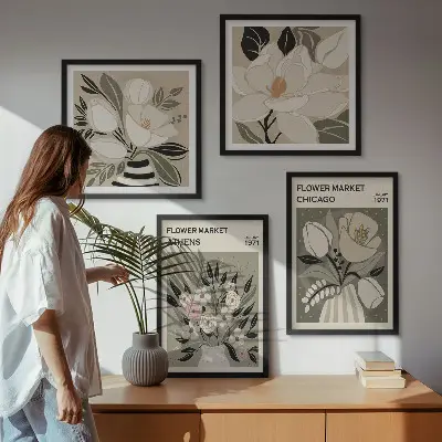 Meerluik in lijst Retro bloemenprints uit verschillende steden
