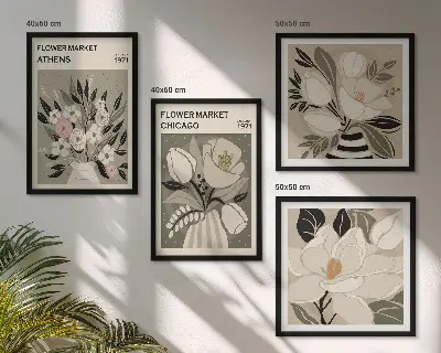 Meerluik in lijst Retro bloemenprints uit verschillende steden