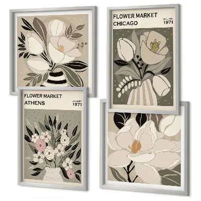 Meerluik in lijst Retro bloemenprints uit verschillende steden