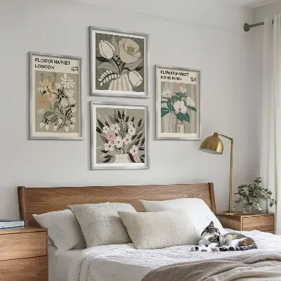 Set van posters met lijst bloemenillustraties van Londen en Hong Kong
