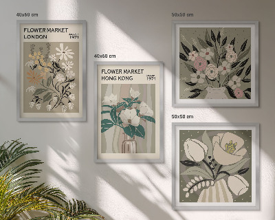 Set van posters met lijst Bloemenillustraties Londen Hong Kong