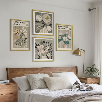 Set van posters met lijst Bloemenillustraties Londen Hong Kong