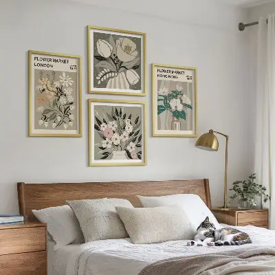 Set van posters met lijst bloemenillustraties van Londen en Hong Kong