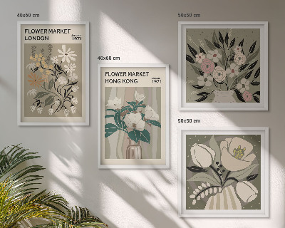 Set van posters met lijst Bloemenillustraties Londen Hong Kong