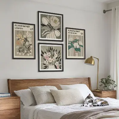 Set van posters met lijst bloemenillustraties van Londen en Hong Kong