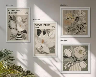 Kingston Seoul retro bloemen meerluik in lijst