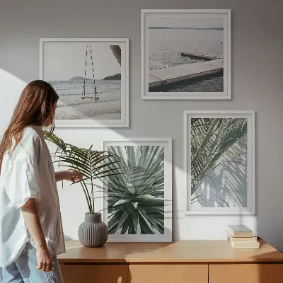 Hangbrug van palmbladeren set van posters met lijst