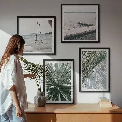 Hangbrug van palmbladeren set van posters met lijst