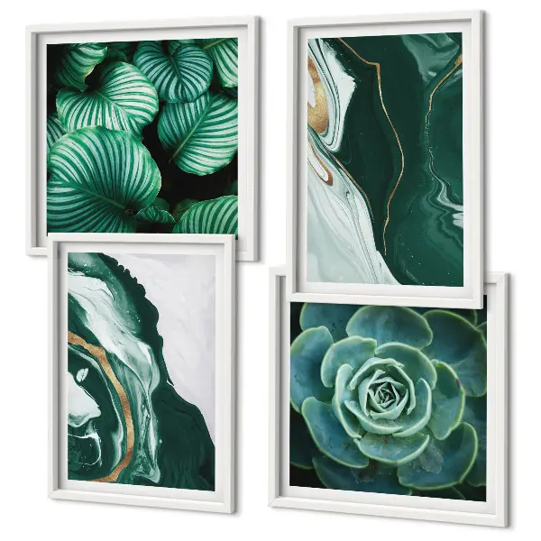 Set posters met lijst met abstracte patronen van vetplantbladeren