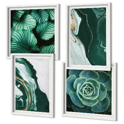 Set posters met lijst met abstracte patronen van vetplantbladeren