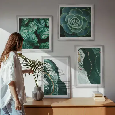 Set posters met lijst met abstracte patronen van vetplantbladeren