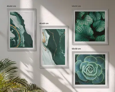 Set posters met lijst met abstracte patronen van vetplantbladeren