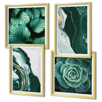Set posters met lijst met abstracte patronen van vetplantbladeren