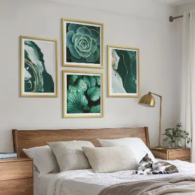 Set posters met lijst met abstracte patronen van vetplantbladeren