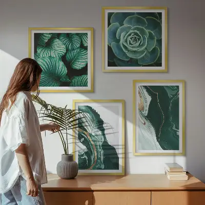 Set posters met lijst met abstracte patronen van vetplantbladeren