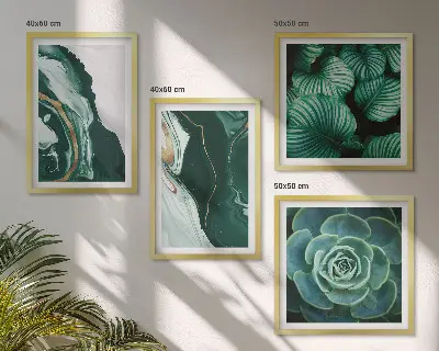 Set posters met lijst met abstracte patronen van vetplantbladeren