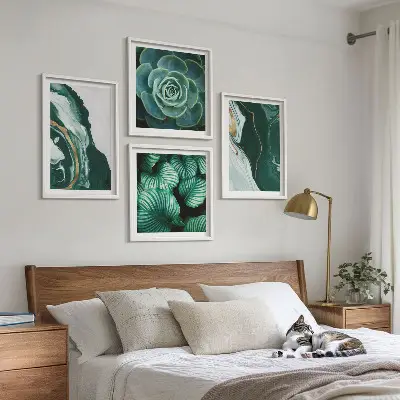 Set posters met lijst met abstracte patronen van vetplantbladeren