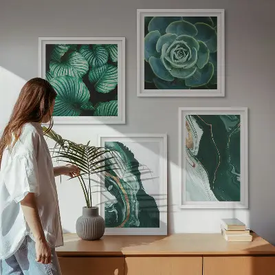 Set posters met lijst met abstracte patronen van vetplantbladeren