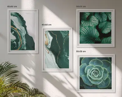 Set posters met lijst met abstracte patronen van vetplantbladeren