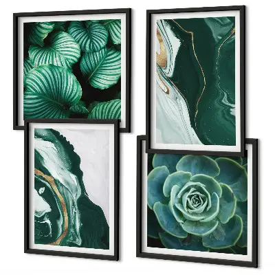 Set posters met lijst met abstracte patronen van vetplantbladeren