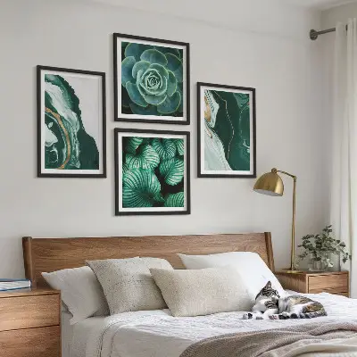 Set posters met lijst met abstracte patronen van vetplantbladeren