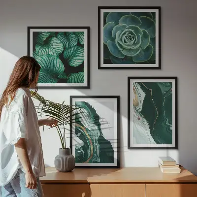 Set posters met lijst met abstracte patronen van vetplantbladeren