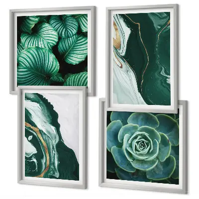 Set posters met lijst met abstracte patronen van vetplantbladeren