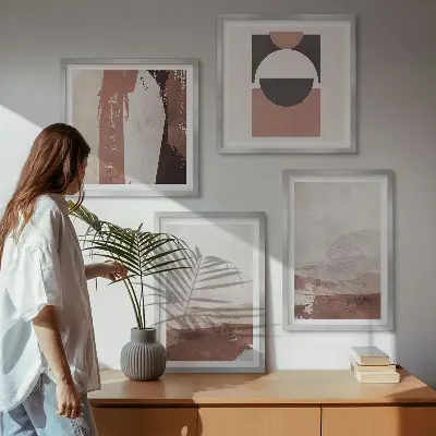 Abstracte bruine patronen set van posters met lijst