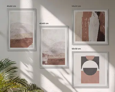 Abstracte bruine patronen set van posters met lijst