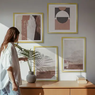Abstracte bruine patronen set van posters met lijst