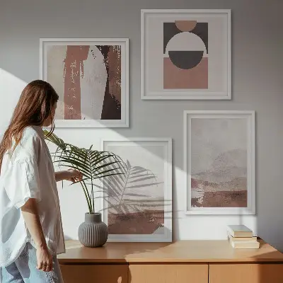 Abstracte bruine patronen set van posters met lijst