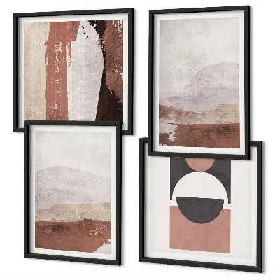 Abstracte bruine patronen set van posters met lijst