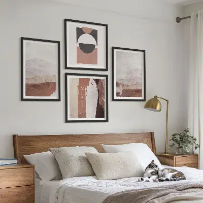 Abstracte bruine patronen set van posters met lijst