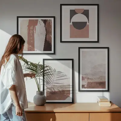 Abstracte bruine patronen set van posters met lijst