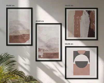 Abstracte bruine patronen set van posters met lijst