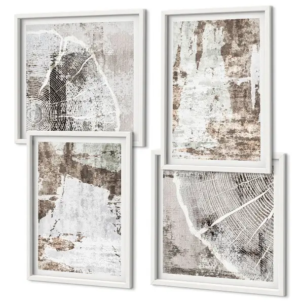 Abstracte patronen witbruin meerluik in lijst