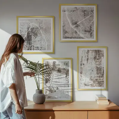 Abstracte patronen witbruin meerluik in lijst
