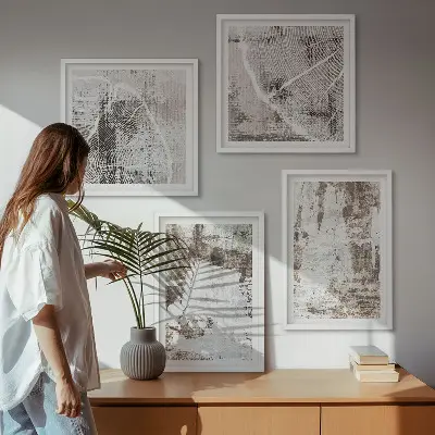 Abstracte patronen witbruin meerluik in lijst