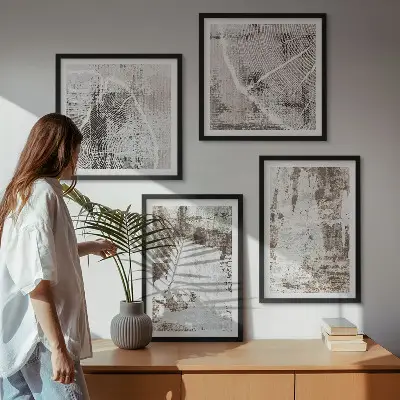 Abstracte patronen witbruin meerluik in lijst