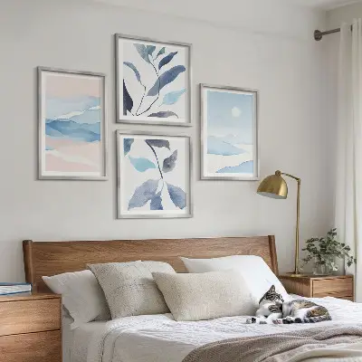 Set posters met lijst berglandschappen met aquarelplanten
