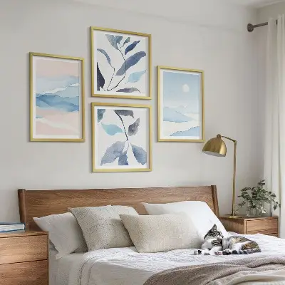 Set posters met lijst berglandschappen met aquarelplanten