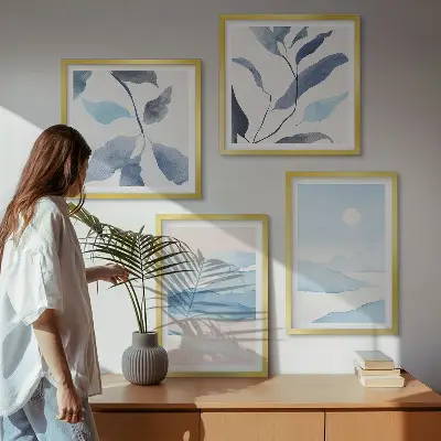 Set posters met lijst berglandschappen met aquarelplanten
