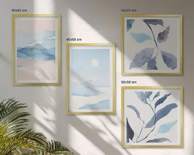 Set posters met lijst berglandschappen met aquarelplanten