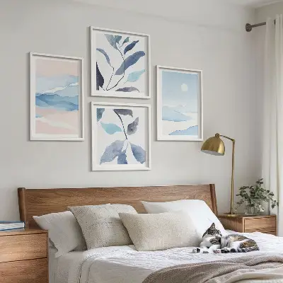 Set posters met lijst berglandschappen met aquarelplanten