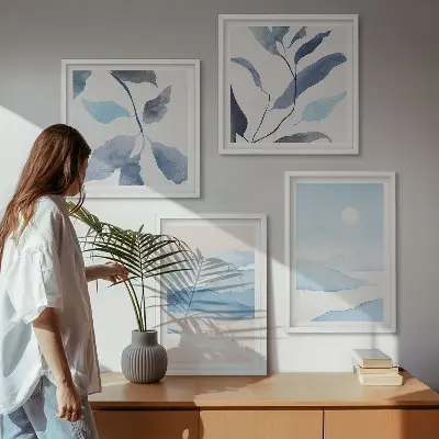 Set posters met lijst berglandschappen met aquarelplanten