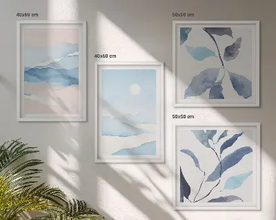 Set posters met lijst berglandschappen met aquarelplanten