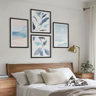 Set posters met lijst berglandschappen met aquarelplanten