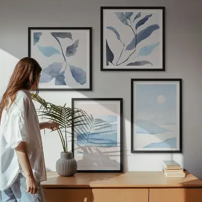 Set posters met lijst berglandschappen met aquarelplanten