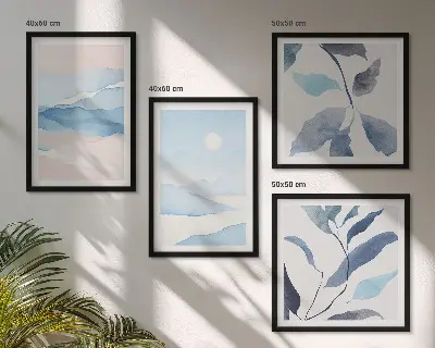 Set posters met lijst berglandschappen met aquarelplanten